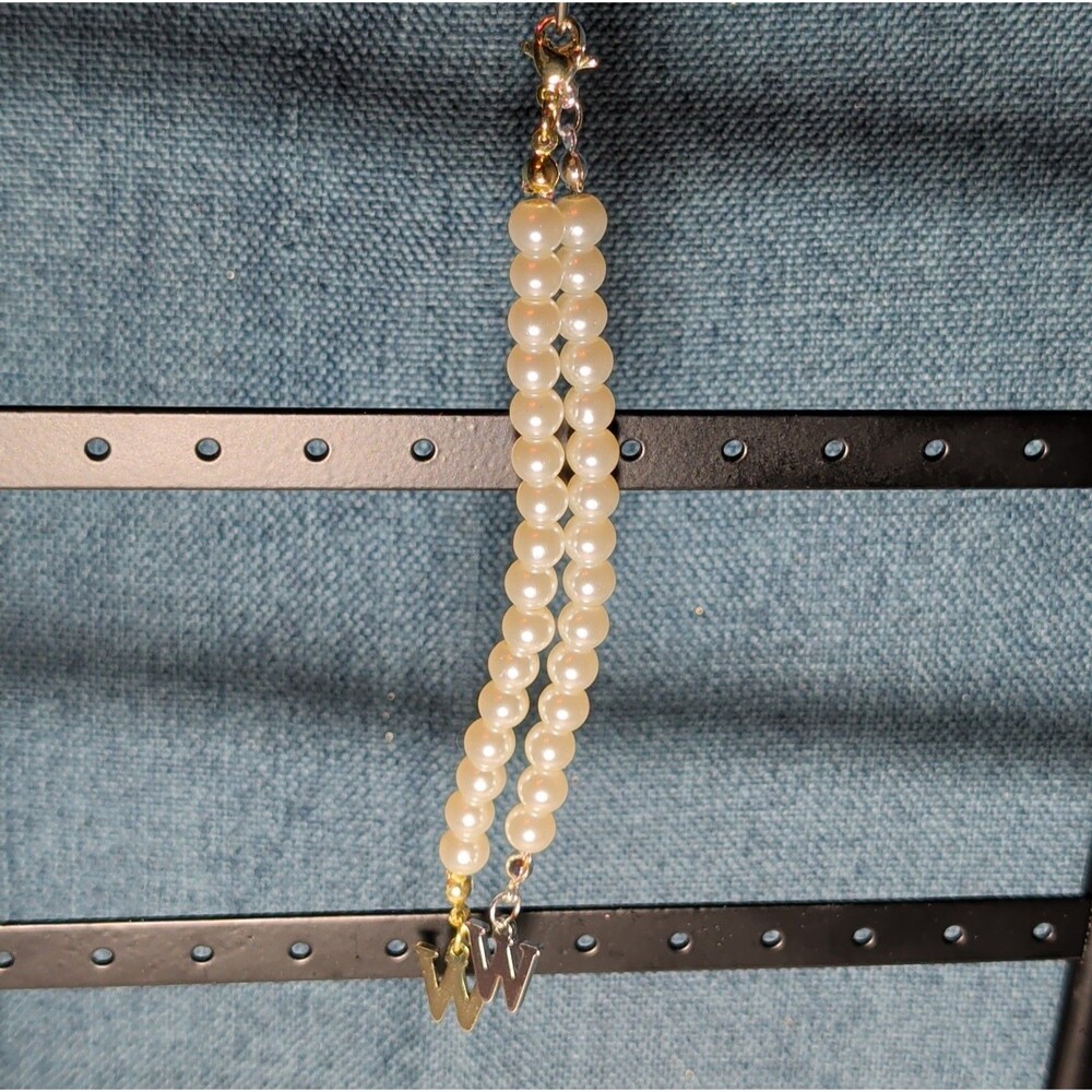 Faux Pearl Purse Charm Gold Silver Tone W Letter Initial - Picture 12 of 16